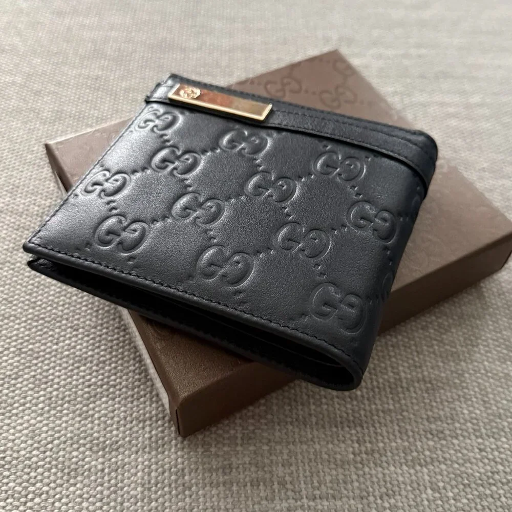New Gucci Bifold Black Guccissima Leather Bifold Wallet - Picture 8 of 9